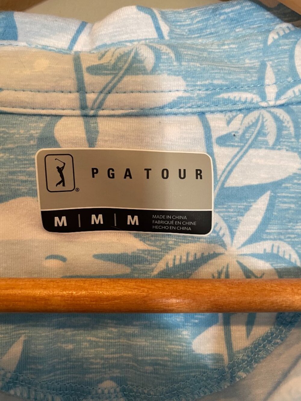 PGA Tour Men's Golf Polo Blue Palm Print Performance NWOT M - Picture 4 of 5